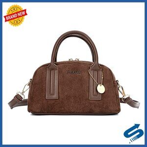 Small Suede Crossbody Bag with Top Handle, Adjustable Strap, Vintage Style